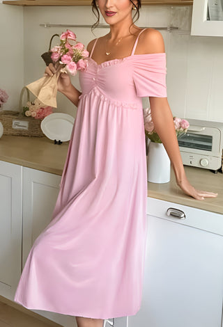 Rosé Ribbon Egyptian Cotton Nightdress | Soft Bow Detail Sleepwear - Femme 4092 - Mina Femme