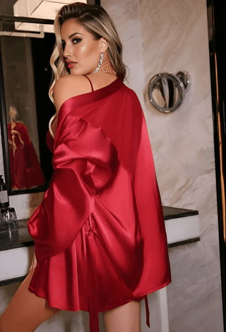 Ruby Satin Babydoll & Robe Set - W594 | Mina Femme - Mina Femme