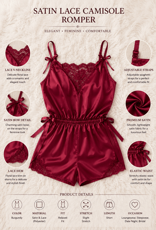 Ruby Satin Lace Trim Romper - W289 - Mina Femme