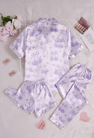 Satin Dream Trio Women’s 3 Piece Satin Pajama Set - W604 | Mina Femme - Mina Femme
