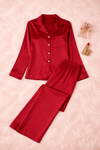 Scarlet Luxe Satin Pajama Set - Luxury Women's Satin Sleepwear W705 - Mina Femme