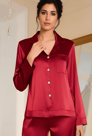 Scarlet Luxe Satin Pajama Set - Luxury Women's Satin Sleepwear W705 - Mina Femme