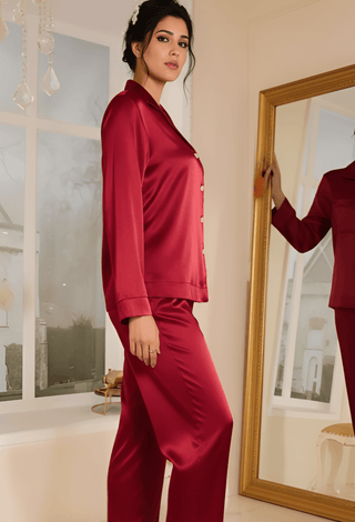 Scarlet Luxe Satin Pajama Set - Luxury Women's Satin Sleepwear W705 - Mina Femme