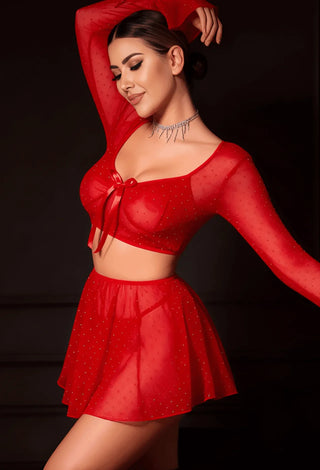 Scarlet Spark 3-Piece Sheer Tulle Lingerie Set – Non-Padded & Wire-Free - R584 - Mina Femme