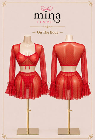 Scarlet Spark 3-Piece Sheer Tulle Lingerie Set – Non-Padded & Wire-Free - R584 - Mina Femme