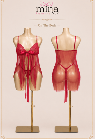 Scarlet Whisper Sheer Lace Babydoll Lingerie – Wire-Free & Non-Padded - R556 - Mina Femme