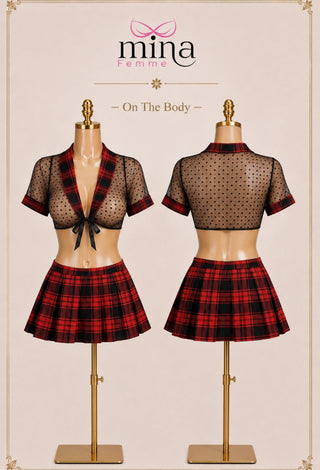 Schoolgirl Costume Lingerie Set in Tulle & Butter Fabric – Unpadded - JOLY 2396 - Mina Femme