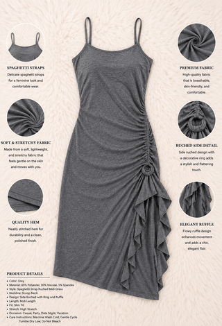 Serenity Ruched Lounge Midi Dress – Heather Gray - Femme 4067 - Mina Femme