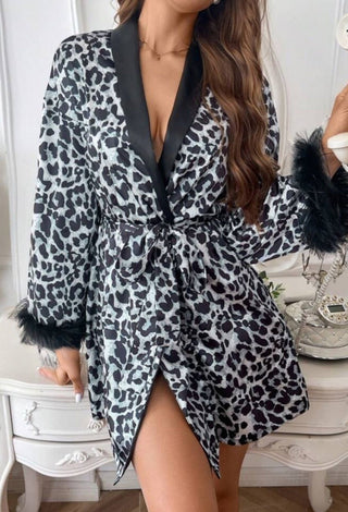 Sexy Black And Grey Tones Leopard Print Robe - W546 - Mina Femme