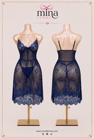 Sexy Black Floral Lace Mesh Nightdress for Women - R465 - Mina Femme