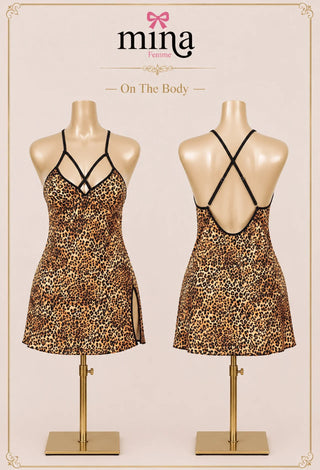 Sexy leopard print Satin lingerie-W472 - Mina Femme
