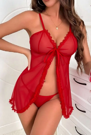 Sexy Red Sheer Tulle Babydoll Lingerie - R507 - Mina Femme