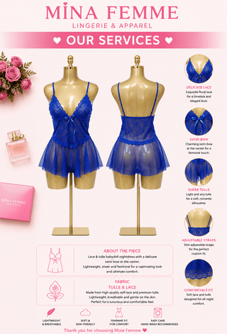 Sheer Elegant Blue Lace Bodysuit Lingerie - R220 - Mina Femme