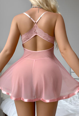 Sheer Romantic Pink Lace Lingerie with Tulle - R302 - Mina Femme