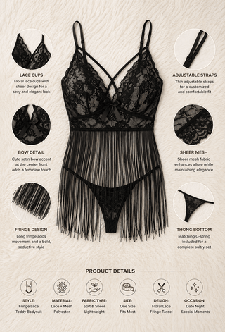 Sheer Tassel Black Lace Fringe Lingerie Set - R250 - Mina Femme