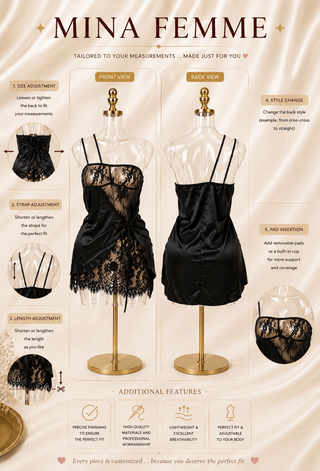 Sheer Tie-Side Black Satin Lace Wrap Babydoll - W675 - Mina Femme
