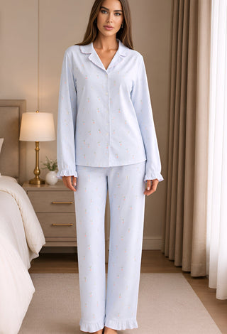 Sky Blossom Linen Pajama Set - Perfect 7501 - Mina Femme