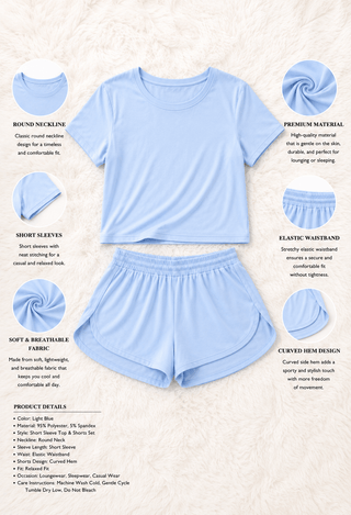 Sky Blue Lounge Set – Cropped Tee & Relaxed Shorts - Femme 4066 - Mina Femme