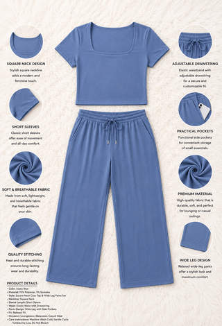 Soft Blue Egyptian Cotton Pajama Set - Femme 4074 - Mina Femme