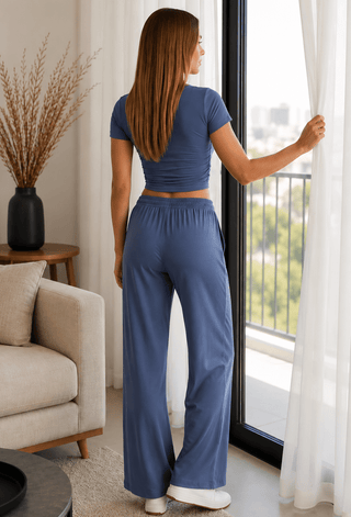 Soft Blue Egyptian Cotton Pajama Set - Femme 4074 - Mina Femme