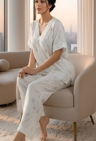 Soft & Breathable 2-Piece Linen Pajama Set - Perfect 7507 - Mina Femme