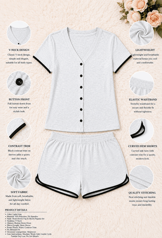 Soft Button Front Gray Egyptian Cotton Short Pajama Set - Femme 4070 - Mina Femme