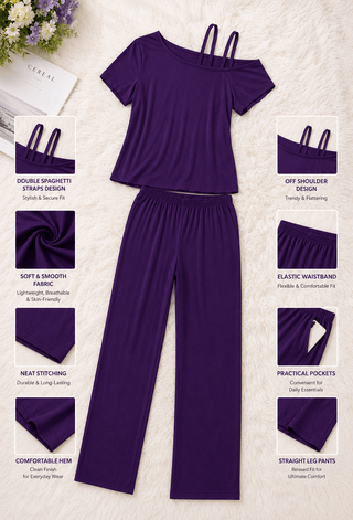 Soft Casual Purple Egyptian Cotton Pajama Set - Femme 4063 - Mina Femme