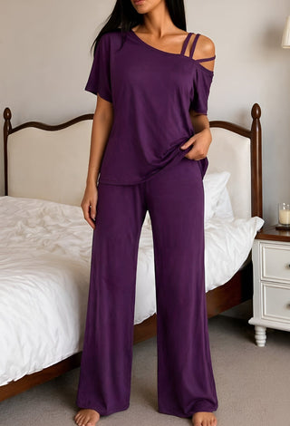Soft Casual Purple Egyptian Cotton Pajama Set - Femme 4063 - Mina Femme
