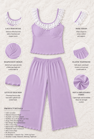 Soft Comfortable Egyptian Cotton Pajama Set with Lace - Femme 4062 - Mina Femme