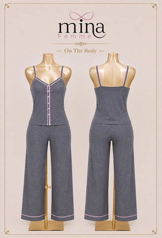 Soft Ease Egyptian Cotton Pajama Set – Women’s Cami & Wide Leg Pants - Femme 4087 - Mina Femme