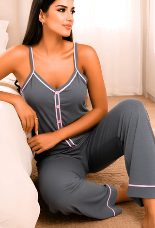 Soft Ease Egyptian Cotton Pajama Set – Women’s Cami & Wide Leg Pants - Femme 4087 - Mina Femme