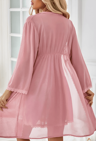 Soft Pink 2-Piece Lace Babydoll & Chiffon Robe Set | Mina Femme - R374 - Mina Femme