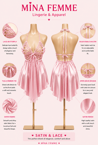 Soft Pink Satin Lingerie without Cups - W436 - Mina Femme