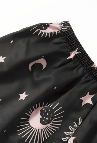 Soft Printed Black Satin 3-Piece Pajama Set - W036 - Mina Femme