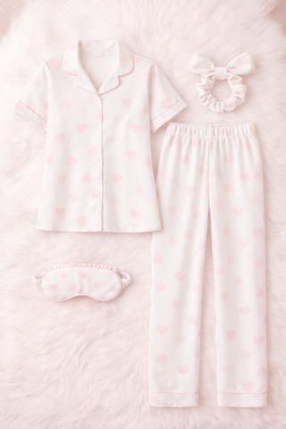 Soft Pure Linen Pajama Set with Hearts - Perfect 7500 | Mina Femme - Mina Femme