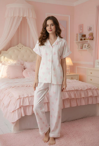 Soft Pure Linen Pajama Set with Hearts - Perfect 7500 | Mina Femme - Mina Femme