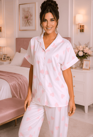 Soft Pure Linen Pajama Set with Hearts - Perfect 7500 | Mina Femme - Mina Femme
