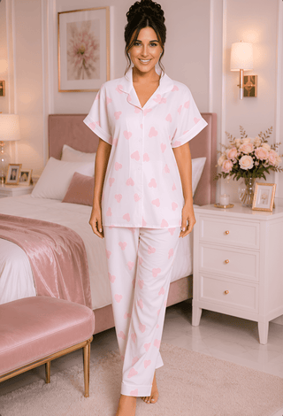 Soft Pure Linen Pajama Set with Hearts - Perfect 7500 | Mina Femme - Mina Femme
