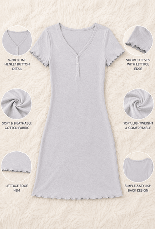 Soft Ribbed Gray Egyptian Cotton Kaftan Dress - Femme 4076 - Mina Femme