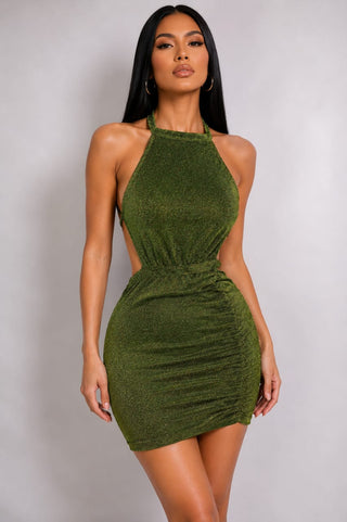 Sparkle Red Glitter Bodycon Mini Dress Halter Neck - EVE - F132 - Mina Femme