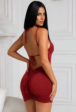 Sparkly Bodycon Red Glitter Mini Party Dress - Eve - F133 - Mina Femme