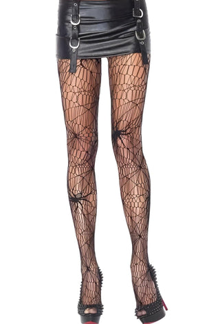 Spider Pattern Fishnet Tights – Black Mesh Stockings - 5335 - Mina Femme