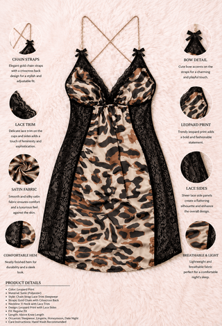 Stylish Tiger Satin Lingerie with Lace - W613 - Mina Femme
