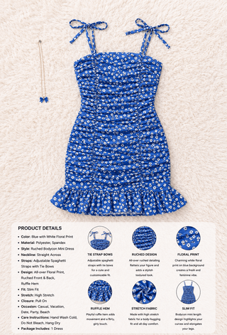 Summer Blue Floral Bodycon Mini Dress Butter Fabric - Joly 2046 - Mina Femme