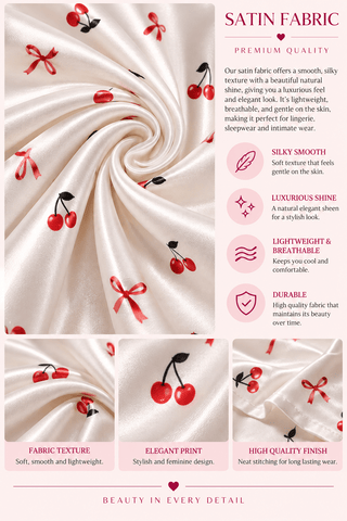 Sweet Cherry Satin Lounge Dress - W658 - Mina Femme