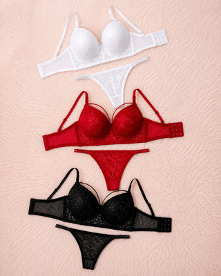 Underwire Bra & Panty Set with Sparkle Details – Red - Fsn 2072 - Mina Femme