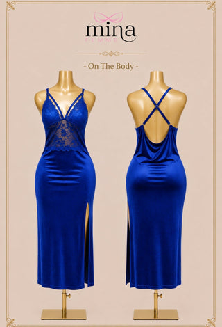 Velvet Noir Long Velvet & Lace Dress for Women - Snow 3802 | Mina Femme - Mina Femme