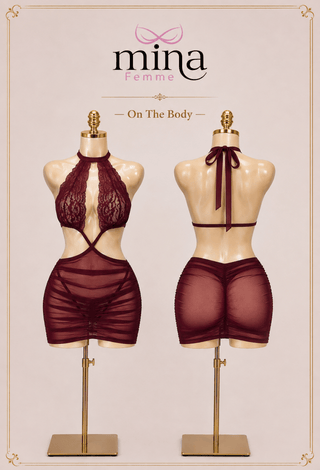 Velvet Temptation Mesh & Lace Lingerie – Wireless Unpadded Set - R561 - Mina Femme