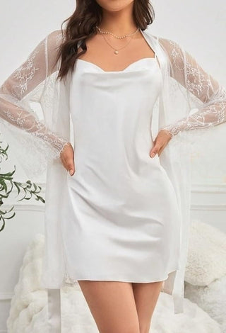 W492 Women's satin lingerie set with lace - Mina Femme