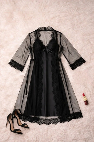 W569 Women's satin lingerie set with lace - Mina Femme